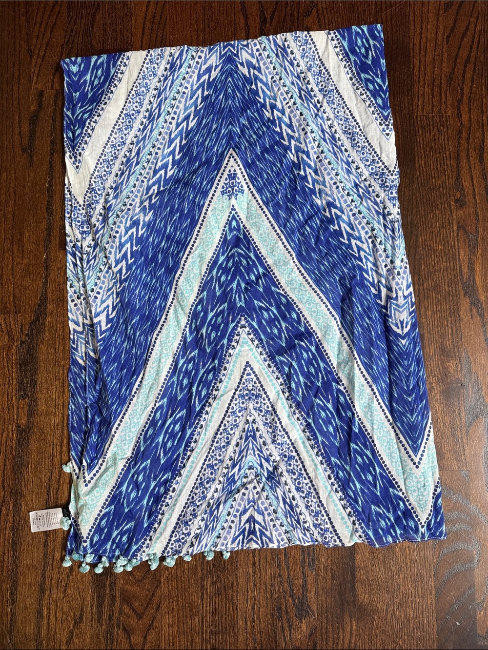 NWOT Stella & Dot Blue & light blue 62” x42” cotton scarf with tassel fringe.